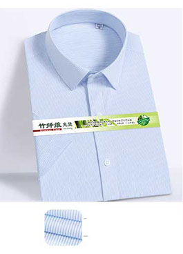 訂制條紋藍(lán)色短袖男士襯衫竹纖維面料